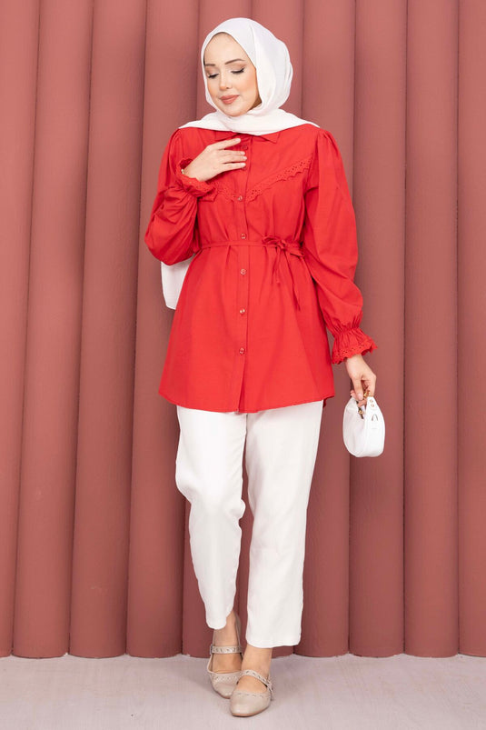 Fisto-Detail Bluse mit Schnürung Rot