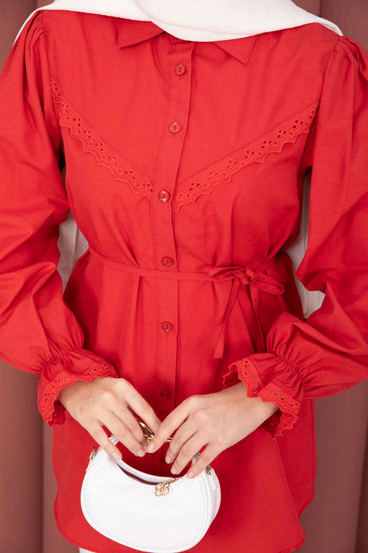 Fisto-Detail Bluse mit Schnürung Rot