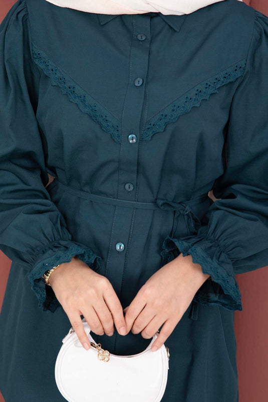 Fisto-Detail Bluse mit Schnürung in Petrol