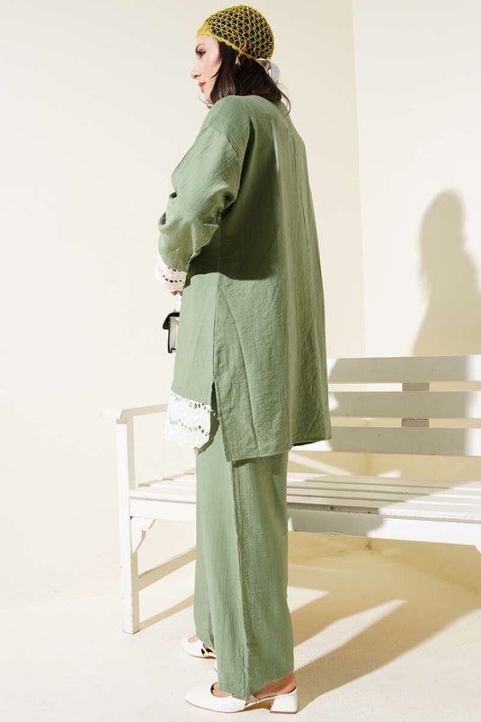 Ensemble deux pièces tunique à détails festonnés vert âge