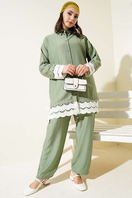 Ensemble deux pièces tunique à détails festonnés vert âge