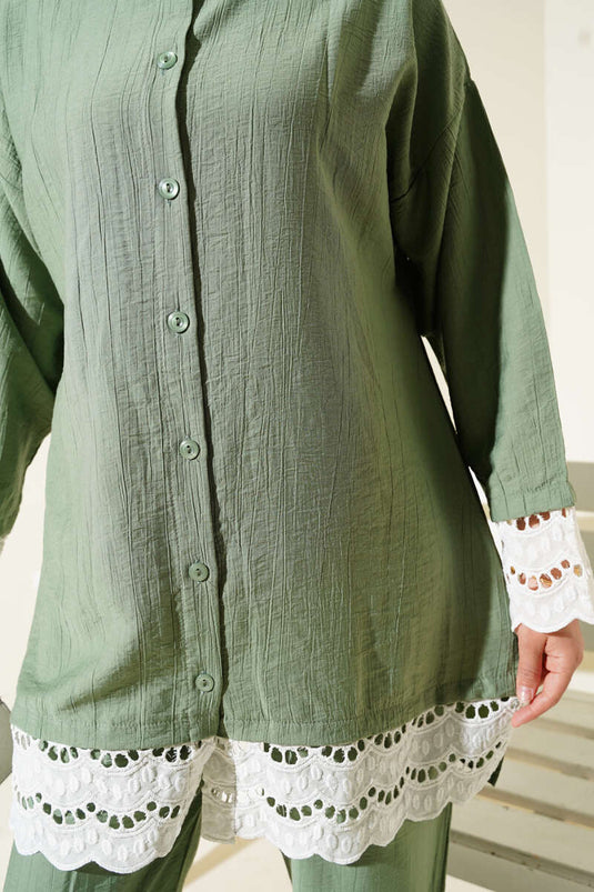 Scallop Detailed Tunic Two Piece Set Age Green