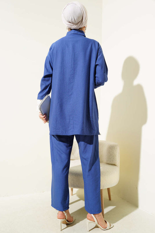 Scallop Gedetailleerde Tuniek Tweedelig Set Indigo