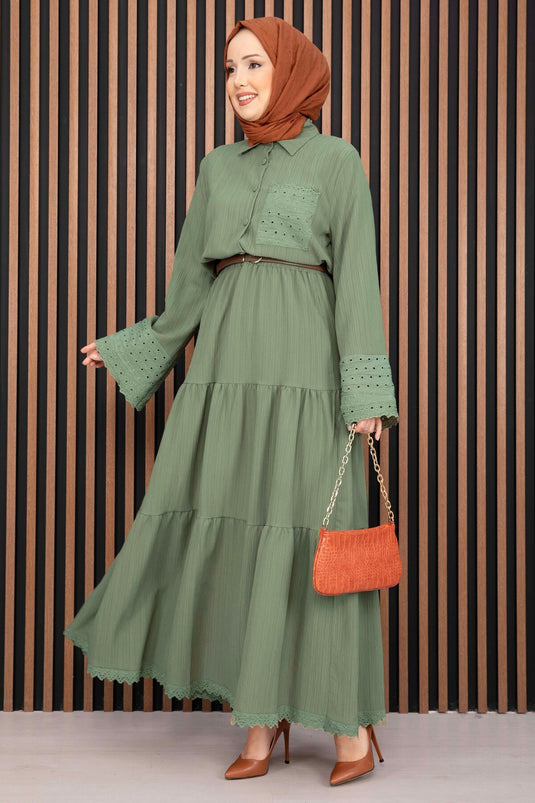 Mint Two-Piece Set with Eyelet Shirt and Skirt