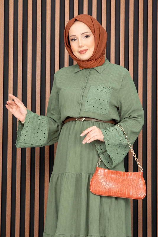 Mint Two-Piece Set with Eyelet Shirt and Skirt