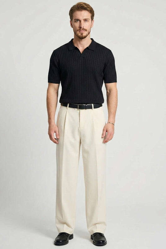 Geribd Open Polokraag Heren Trui T-shirt Zwart