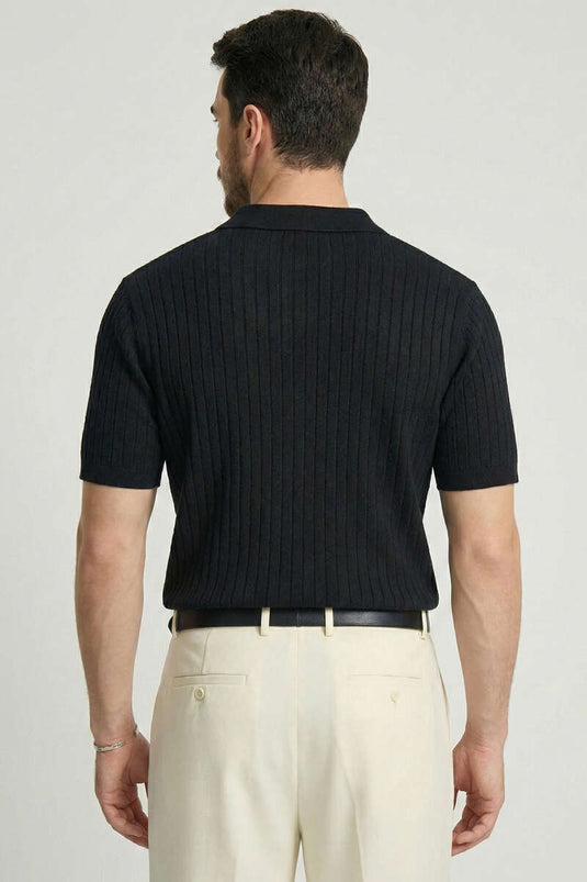 Geribd Open Polokraag Heren Trui T-shirt Zwart