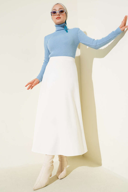 Ribbed Turtleneck Knit Sweater Baby Blue