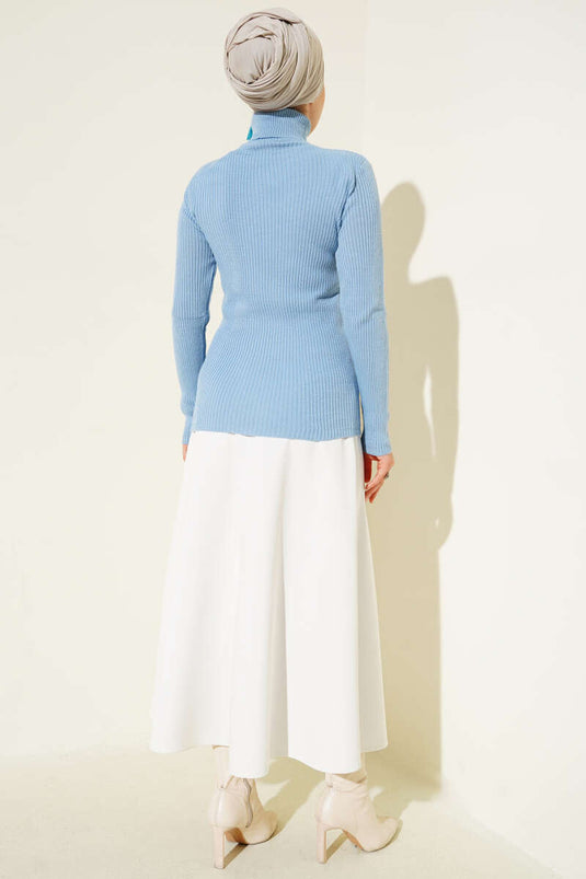 Ribbed Turtleneck Knit Sweater Baby Blue