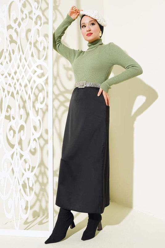 Ribbed Turtleneck Knit Sweater in Light Green