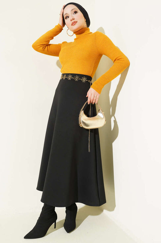 Ribbed Turtleneck Knit Sweater Mustard