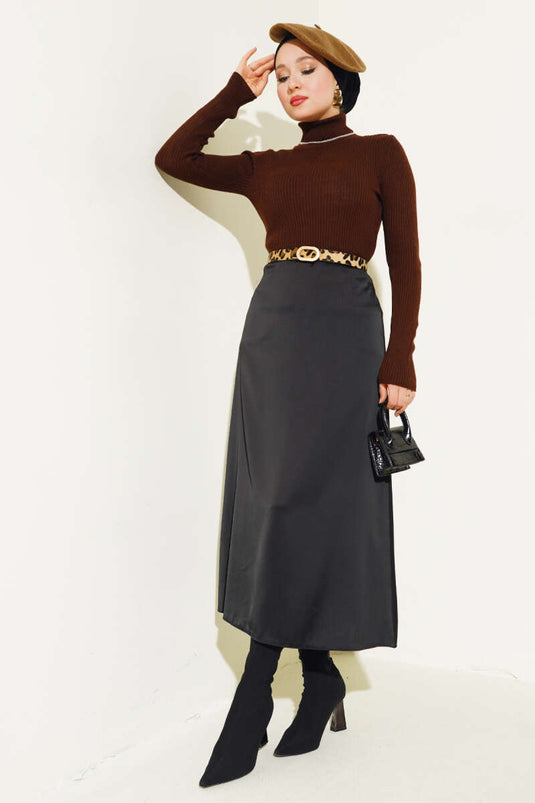 Ribbed Turtleneck Knit Sweater, Coffee