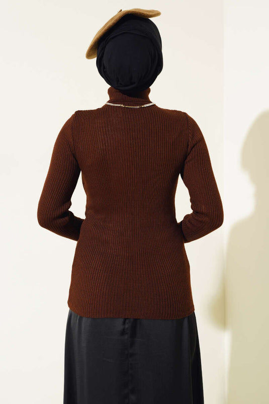 Ribbed Turtleneck Knit Sweater, Coffee
