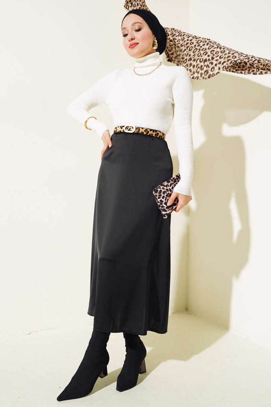 Ribbed Turtleneck Knit Sweater (Bone)