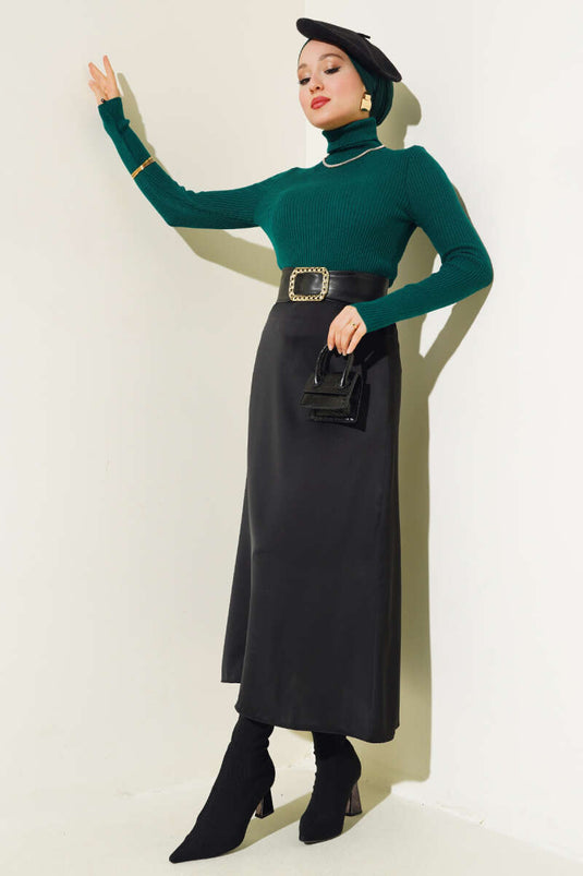 Ribbed Turtleneck Knit Sweater, Navy Blue