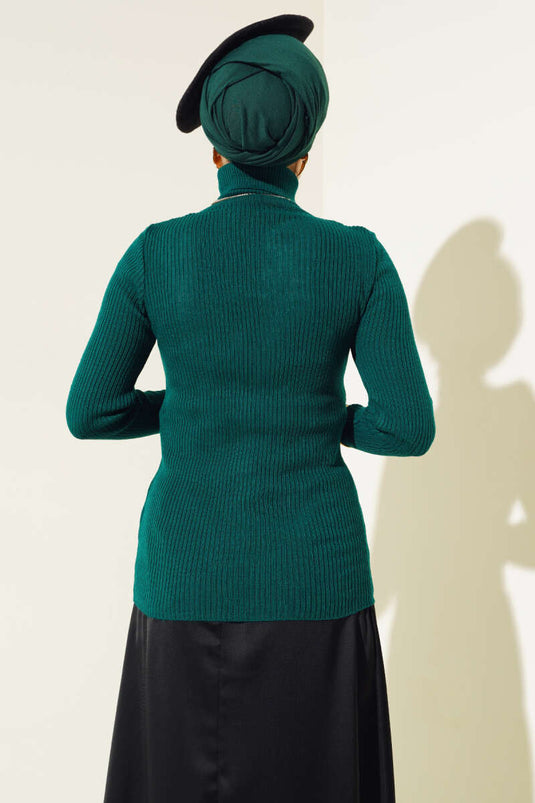 Ribbed Turtleneck Knit Sweater, Navy Blue