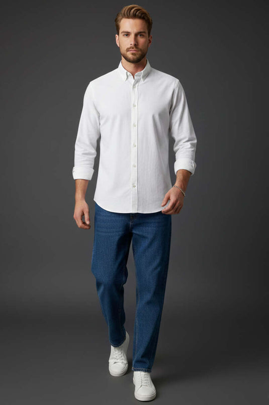 Fitilli Basic Erkek Gömlek Beyaz