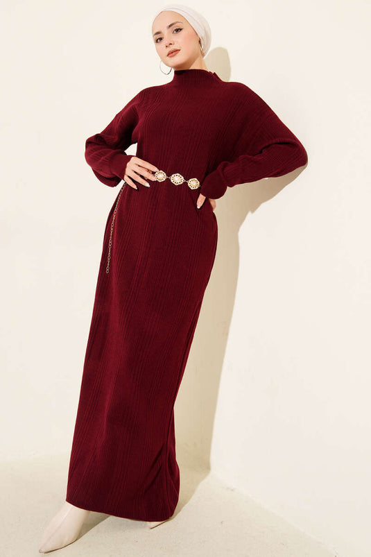 Fitilli Basic Triko Elbise Bordo