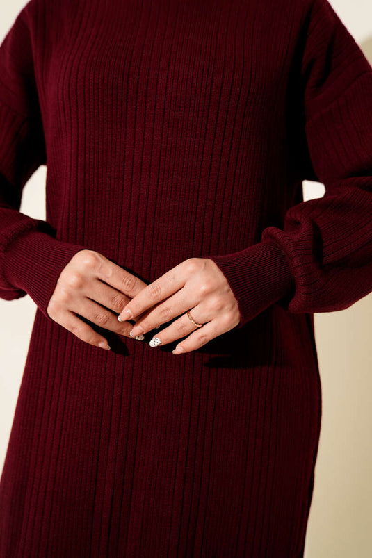 Fitilli Basic Triko Elbise Bordo