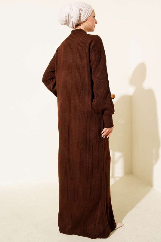 Robe basique en maille côtelée marron