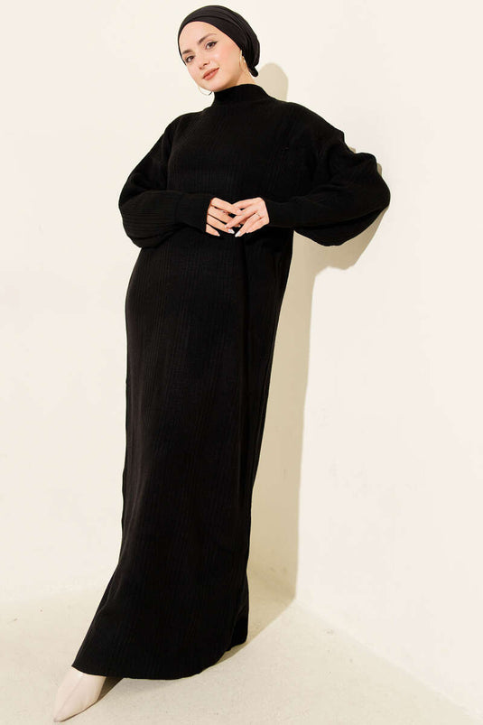 Fitilli Basic Triko Elbise Siyah