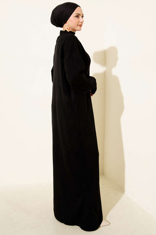 Fitilli Basic Triko Elbise Siyah