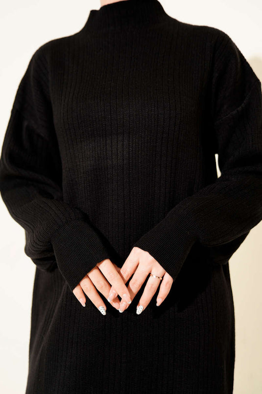 Fitilli Basic Triko Elbise Siyah