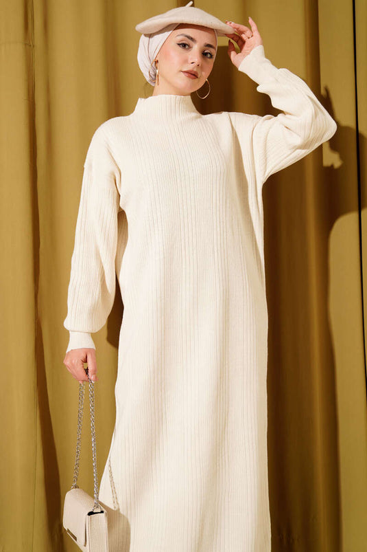 Fitilli Basic Triko Elbise Taş