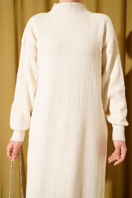 Fitilli Basic Triko Elbise Taş