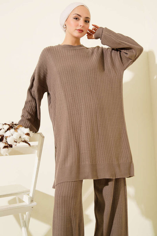 Basic Ribbed Knitwear Two Piece Set Mink