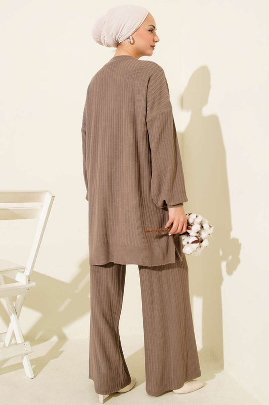 Basic Ribbed Knitwear Two Piece Set Mink