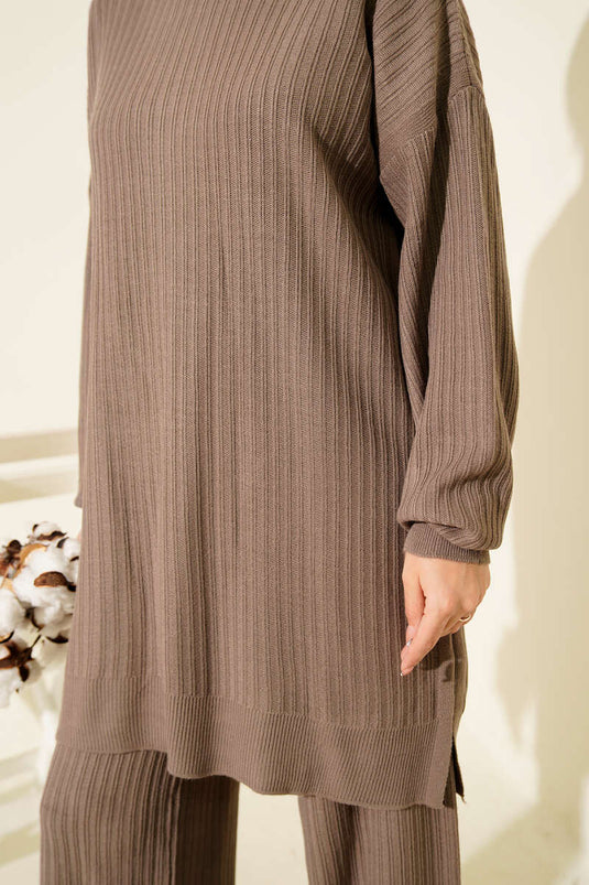 Basic Ribbed Knitwear Two Piece Set Mink