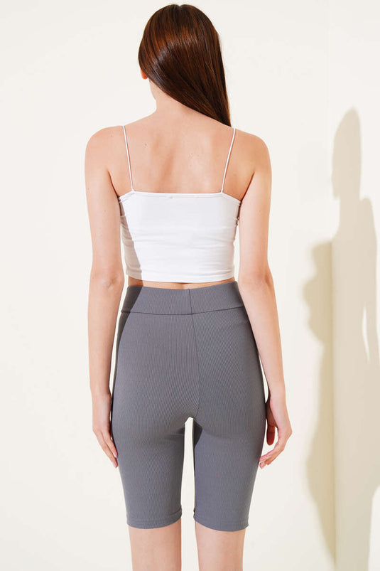 Collants courts côtelés à taille élastique, couleur fumée