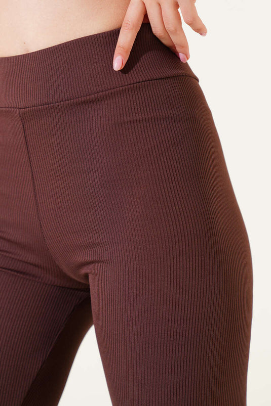Ribbed Elastic Waist Short Tights Brown
