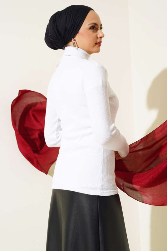 Fitilli Boğazlı Body Beyaz