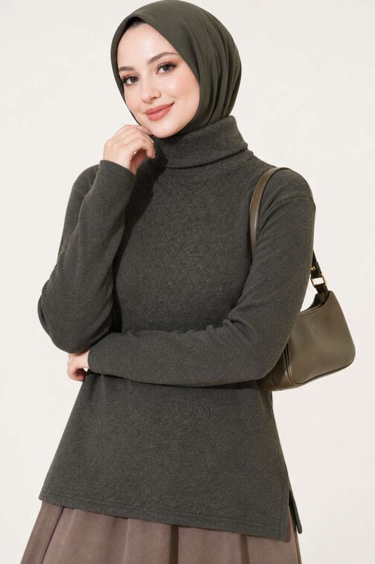 Kaki Ribgebreide Colbody