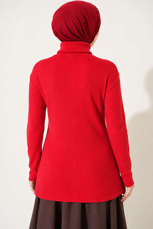 Roter Rippenrollkragen Body