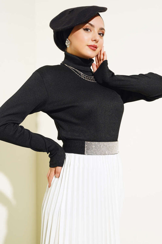 Ribbed Turtleneck Bodysuit Black