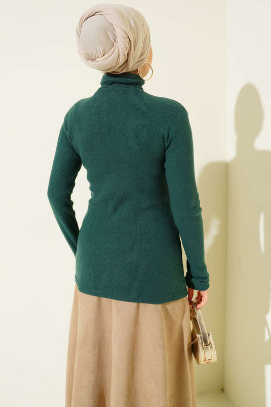 Gerippter Rollkragen-Body Smaragdgrün