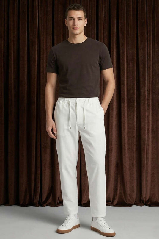 Pantalon homme à boutons-pression côtelé blanc