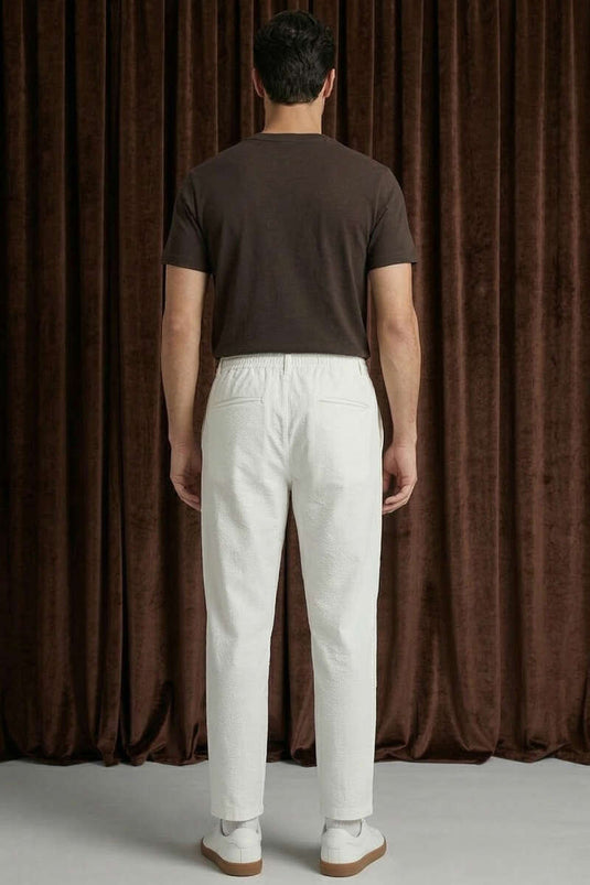 Pantalon homme à boutons-pression côtelé blanc
