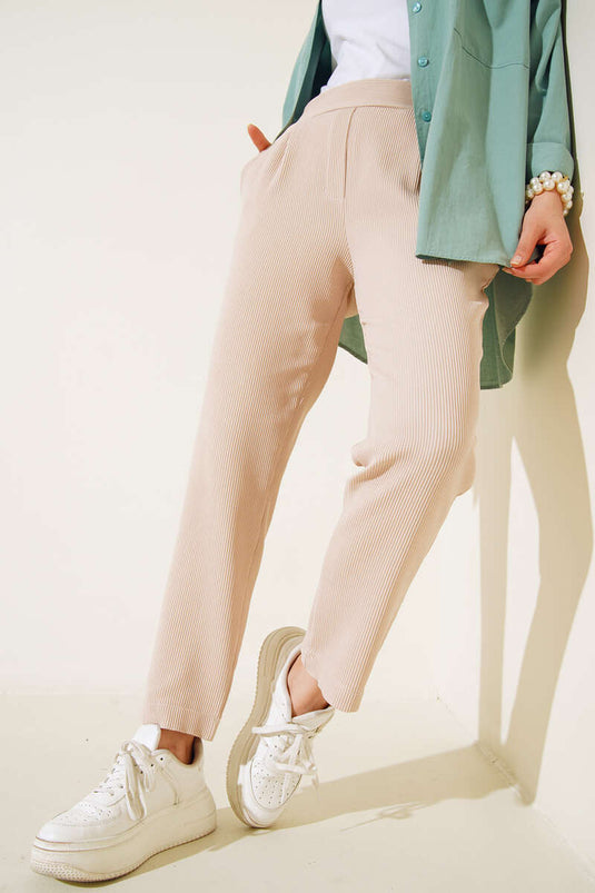 Pantalon Skinny Côtelé Beige