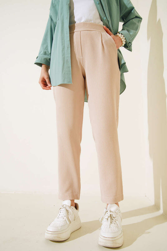 Pantalon Skinny Côtelé Beige
