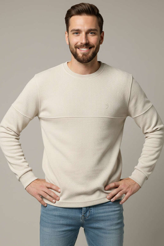Sweat-shirt pour homme avec couture en cordon beige