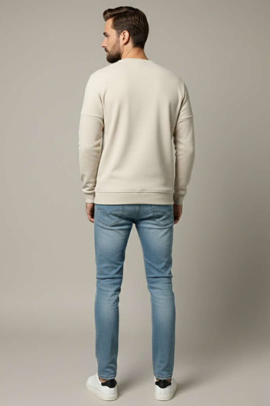 Sweat-shirt pour homme avec couture en cordon beige