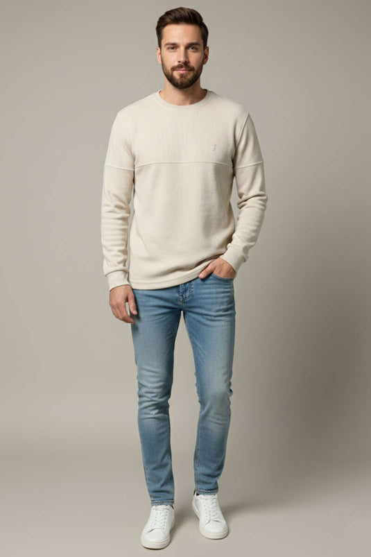 Sweat-shirt pour homme avec couture en cordon beige