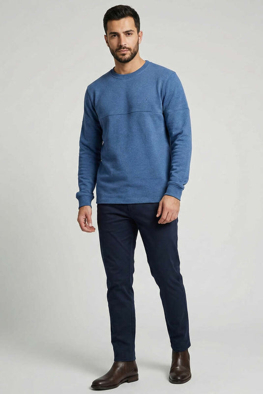 Sweat-shirt pour homme à couture nervurée bleu