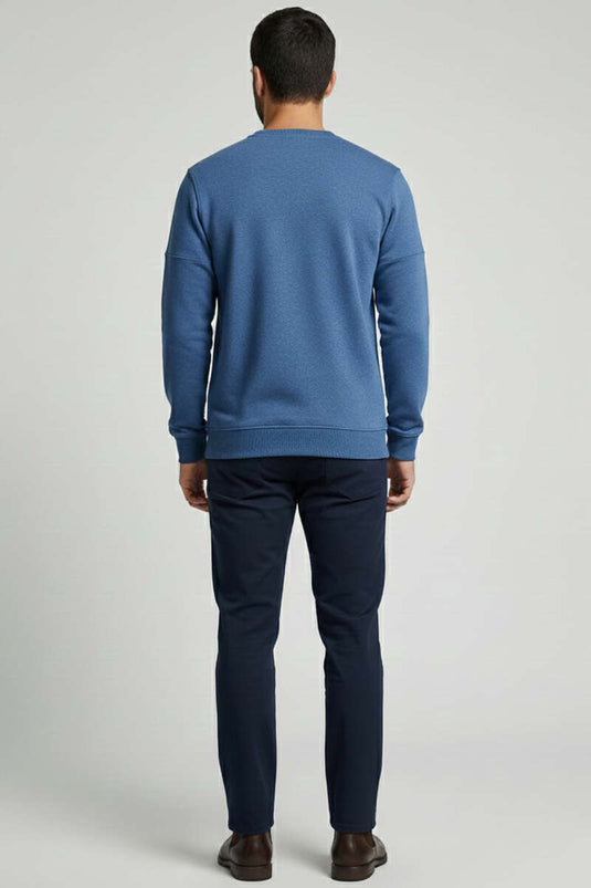 Sweat-shirt pour homme à couture nervurée bleu
