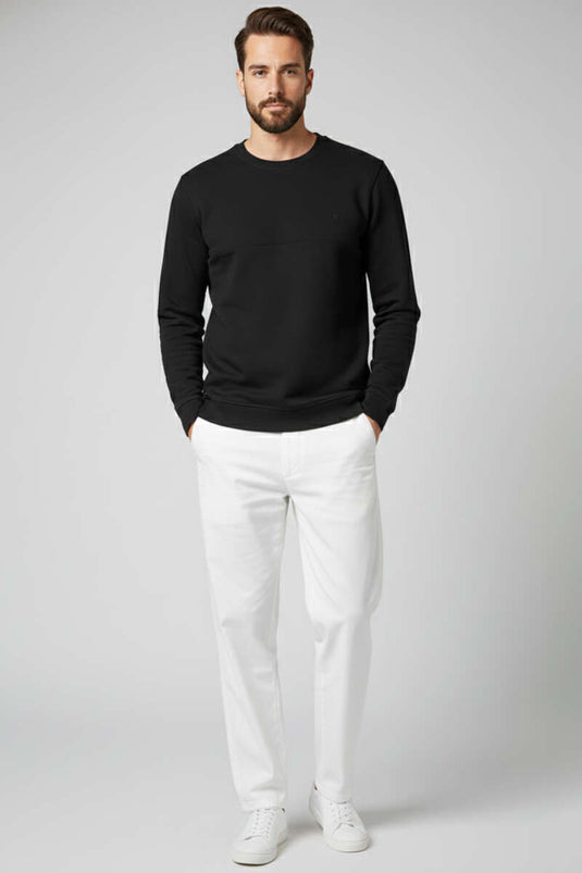 Fitilli Dikiş Detaylı Erkek Sweatshirt Siyah