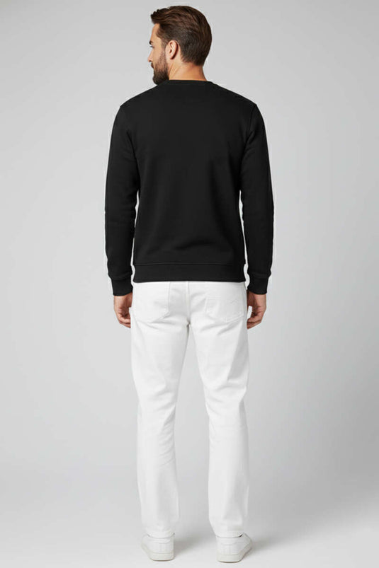 Fitilli Dikiş Detaylı Erkek Sweatshirt Siyah